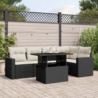 vidaXL 6-tlg. Garten-Sofagarnitur mit Kissen Schwarz Poly Rattan