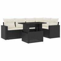 vidaXL 6-tlg. Garten-Sofagarnitur mit Kissen Schwarz Poly Rattan