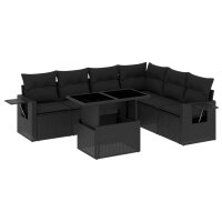 vidaXL 7-tlg. Garten-Sofagarnitur mit Kissen Schwarz Poly Rattan