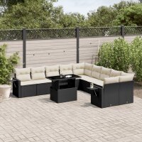 vidaXL 11-tlg. Garten-Sofagarnitur mit Kissen Schwarz Poly Rattan