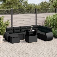 vidaXL 9-tlg. Garten-Sofagarnitur mit Kissen Schwarz Poly Rattan