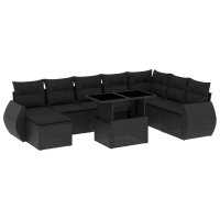 vidaXL 9-tlg. Garten-Sofagarnitur mit Kissen Schwarz Poly Rattan