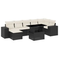 vidaXL 8-tlg. Garten-Sofagarnitur mit Kissen Schwarz Poly Rattan