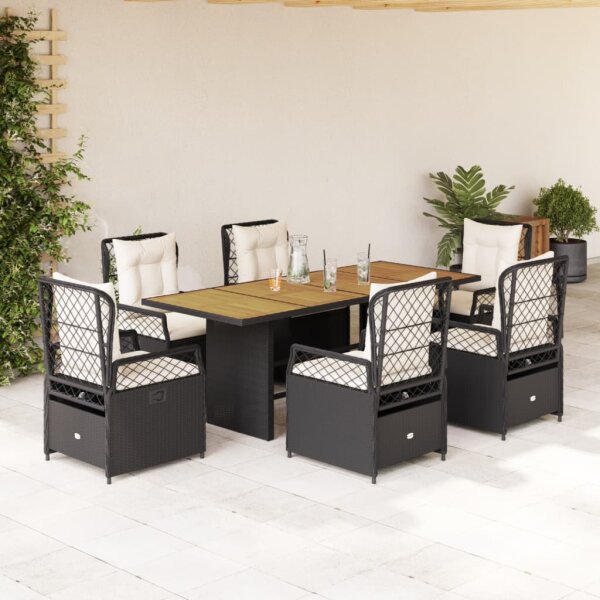 vidaXL 7-tlg. Garten-Essgruppe mit Kissen Schwarz Poly Rattan