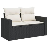 vidaXL 7-tlg. Garten-Sofagarnitur mit Kissen Schwarz Poly Rattan