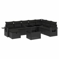 vidaXL 9-tlg. Garten-Sofagarnitur mit Kissen Schwarz Poly Rattan