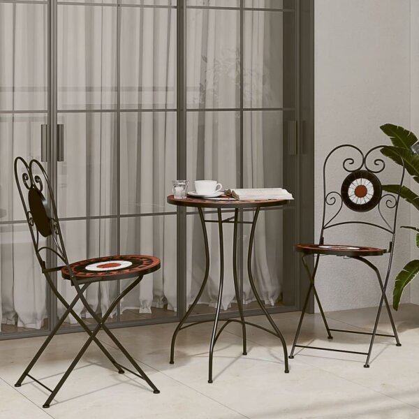 vidaXL Mosaik-Bistro-Set Terrakottarot und Wei&szlig; Eisen und Keramik