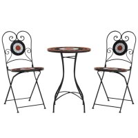 vidaXL Mosaik-Bistro-Set Terrakottarot und Wei&szlig; Eisen und Keramik