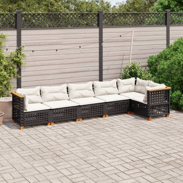 vidaXL 6-tlg. Garten-Sofagarnitur mit Kissen Schwarz Poly Rattan