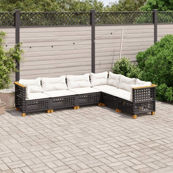 vidaXL 6-tlg. Garten-Sofagarnitur mit Kissen Schwarz Poly Rattan