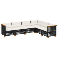 vidaXL 6-tlg. Garten-Sofagarnitur mit Kissen Schwarz Poly Rattan