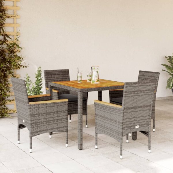 vidaXL 5-tlg. Garten-Essgruppe mit Kissen Grau Poly Rattan Akazie