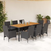 vidaXL 9-tlg. Garten-Essgruppe mit Kissen Schwarz Poly Rattan Akazie