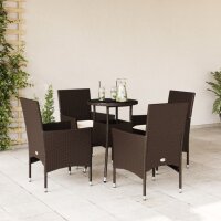 vidaXL 5-tlg. Garten-Essgruppe mit Kissen Braun Poly Rattan Glas