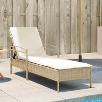 vidaXL Sonnenliege mit Auflage Beige 63x200x81 cm Poly Rattan