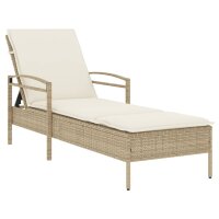 vidaXL Sonnenliege mit Auflage Beige 63x200x81 cm Poly Rattan