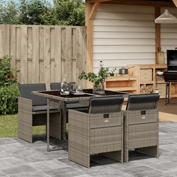 vidaXL 5-tlg. Garten-Essgruppe mit Kissen Grau Poly Rattan