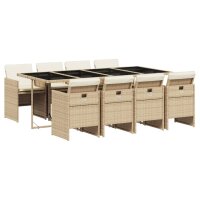 vidaXL 9-tlg. Garten-Essgruppe mit Kissen Beige Poly Rattan