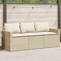 vidaXL Gartensofa mit Kissen 3-Sitzer Beige Poly Rattan