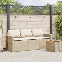 vidaXL Gartensofa mit Kissen 3-Sitzer Beige Poly Rattan