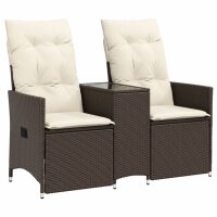 vidaXL Gartensofa 2-Sitzer Verstellbar mit Tisch Braun Poly Rattan