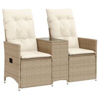 vidaXL Gartensofa 2-Sitzer Verstellbar mit Tisch Beige Poly Rattan