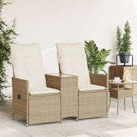 vidaXL Gartensofa 2-Sitzer Verstellbar mit Tisch Beige Poly Rattan