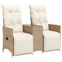 vidaXL Gartensofa 2-Sitzer Verstellbar mit Tisch Beige Poly Rattan