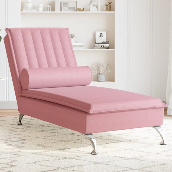 vidaXL Massage-Chaiselongue mit Nackenrolle Rosa Samt