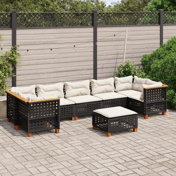 vidaXL 8-tlg. Garten-Sofagarnitur mit Kissen Schwarz Poly Rattan