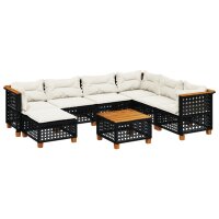 vidaXL 8-tlg. Garten-Sofagarnitur mit Kissen Schwarz Poly Rattan