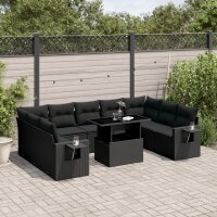 vidaXL 10-tlg. Garten-Sofagarnitur mit Kissen Schwarz...