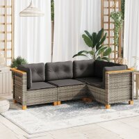 vidaXL 4-tlg. Garten-Sofagarnitur mit Kissen Grau Poly Rattan