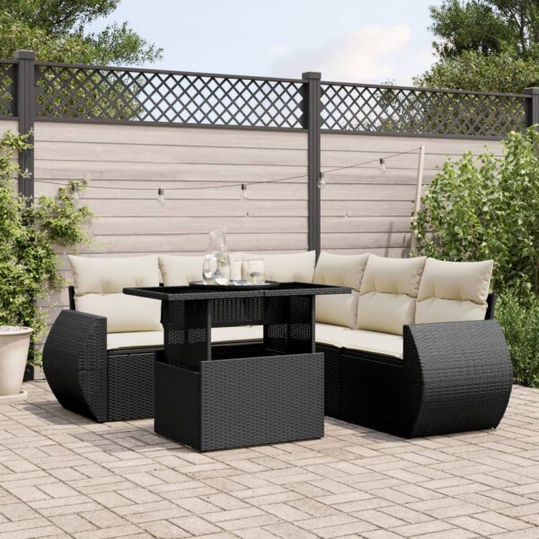 vidaXL 6-tlg. Garten-Sofagarnitur mit Kissen Schwarz Poly Rattan