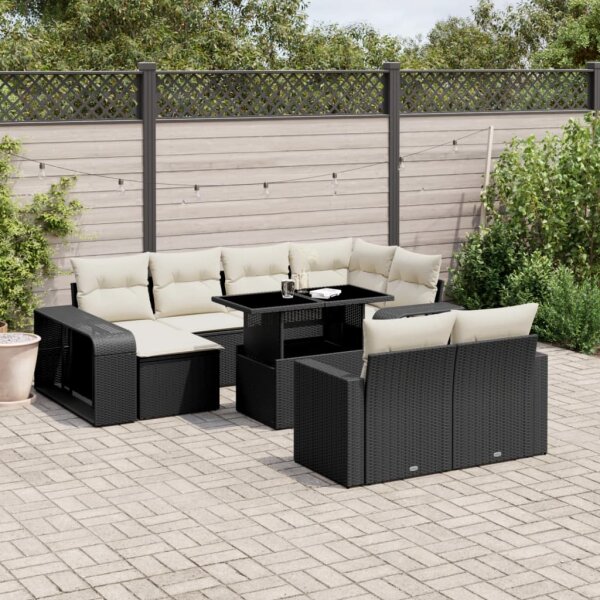 vidaXL 11-tlg. Garten-Sofagarnitur mit Kissen Schwarz Poly Rattan