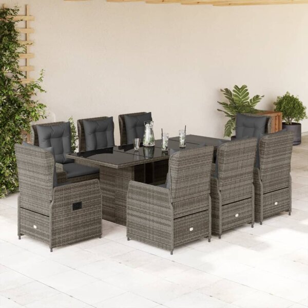 vidaXL 9-tlg. Garten-Essgruppe mit Kissen Grau Poly Rattan