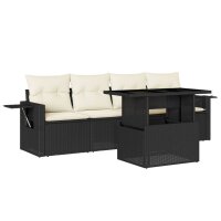 vidaXL 5-tlg. Garten-Sofagarnitur mit Kissen Schwarz Poly Rattan