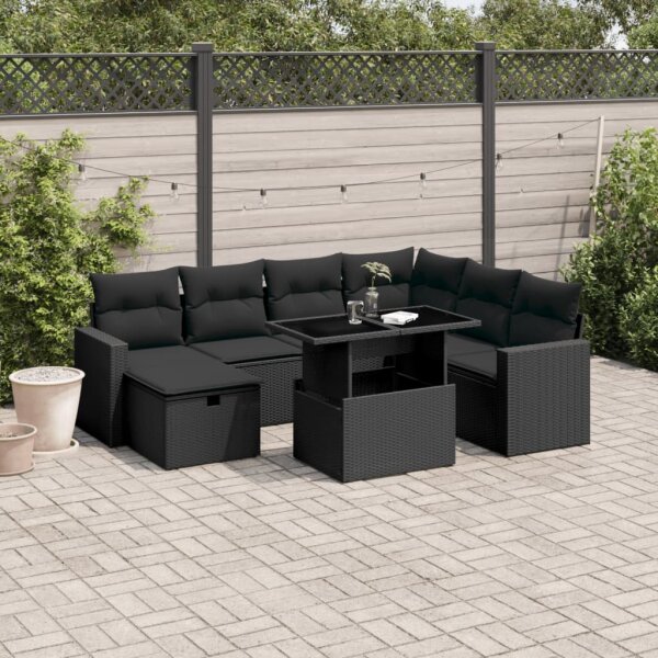 vidaXL 8-tlg. Garten-Sofagarnitur mit Kissen Schwarz Poly Rattan