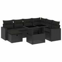 vidaXL 8-tlg. Garten-Sofagarnitur mit Kissen Schwarz Poly Rattan