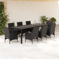 vidaXL 9-tlg. Garten-Essgruppe mit Kissen Schwarz Poly Rattan und Glas