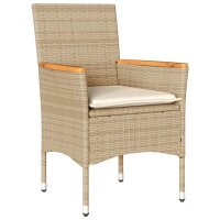 vidaXL 7-tlg. Garten-Essgruppe mit Kissen Beige Poly Rattan Akazie