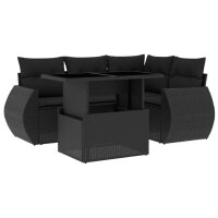 vidaXL 5-tlg. Garten-Sofagarnitur mit Kissen Schwarz Poly Rattan