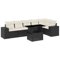 vidaXL 7-tlg. Garten-Sofagarnitur mit Kissen Schwarz Poly Rattan