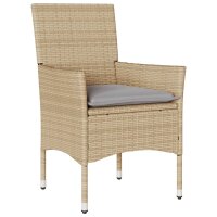 vidaXL 5-tlg. Garten-Essgruppe mit Kissen Beige Poly Rattan und Glas