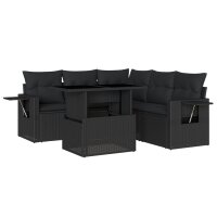 vidaXL 6-tlg. Garten-Sofagarnitur mit Kissen Schwarz Poly Rattan