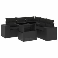 vidaXL 6-tlg. Garten-Sofagarnitur mit Kissen Schwarz Poly Rattan