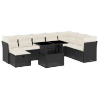 vidaXL 9-tlg. Garten-Sofagarnitur mit Kissen Schwarz Poly Rattan