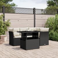 vidaXL 5-tlg. Garten-Sofagarnitur mit Kissen Schwarz Poly Rattan