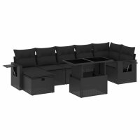 vidaXL 8-tlg. Garten-Sofagarnitur mit Kissen Schwarz Poly Rattan