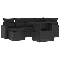 vidaXL 7-tlg. Garten-Sofagarnitur mit Kissen Schwarz Poly Rattan